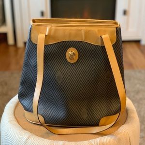 Mark Cross gray/black/cognac herringbone tote